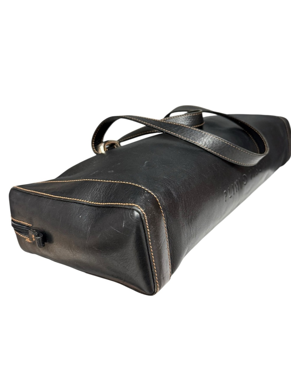 Plinio Visona Black Leather Baguette Shoulder Bag Made in Italy Minimalist - Picture 11 of 17
